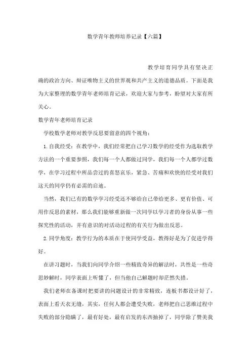 数学青年教师培养记录【六篇】