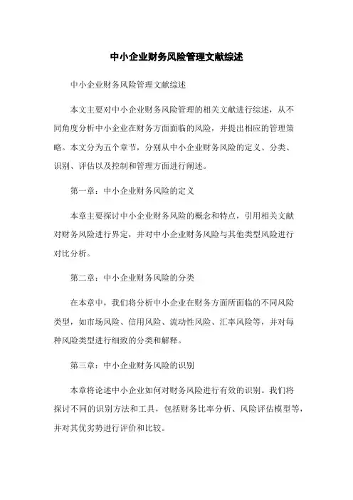 中小企业财务风险管理文献综述