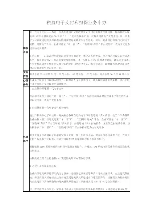 税费电子支付和担保业务申办