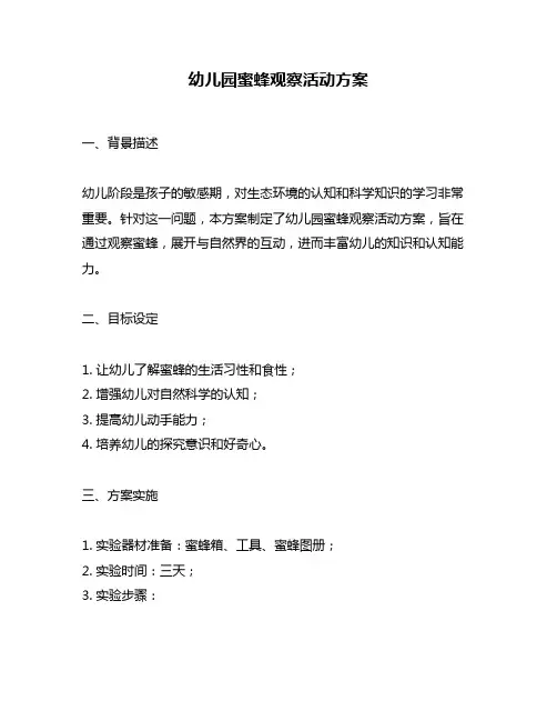幼儿园蜜蜂观察活动方案