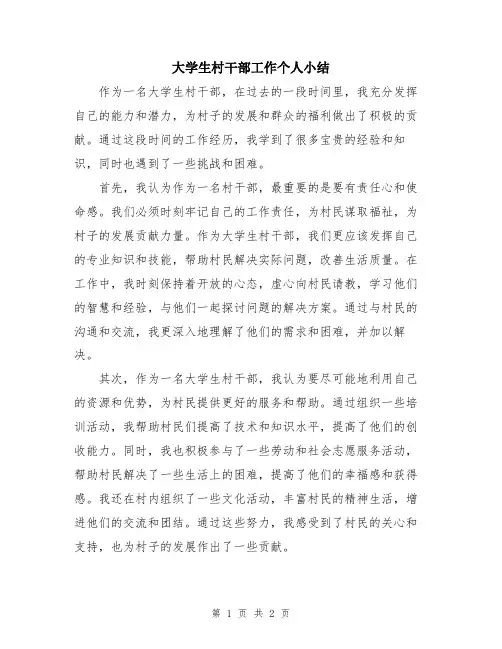 大学生村干部工作个人小结