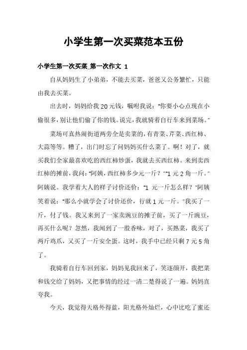 小学生第一次买菜范本五份