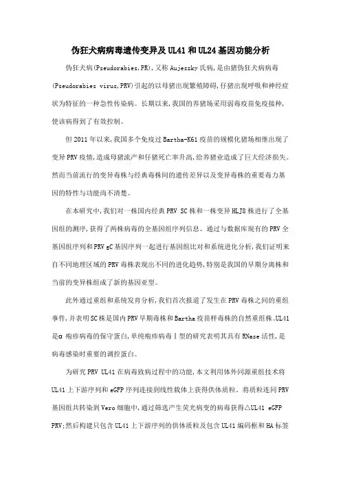 伪狂犬病病毒遗传变异及UL41和UL24基因功能分析