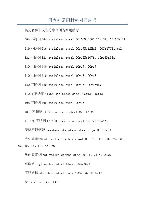 国内外常用材料对照牌号
