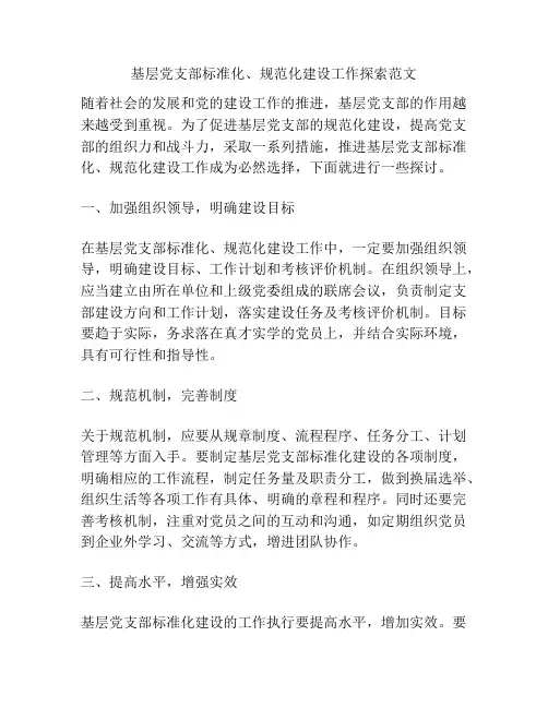 基层党支部标准化、规范化建设工作探索范文