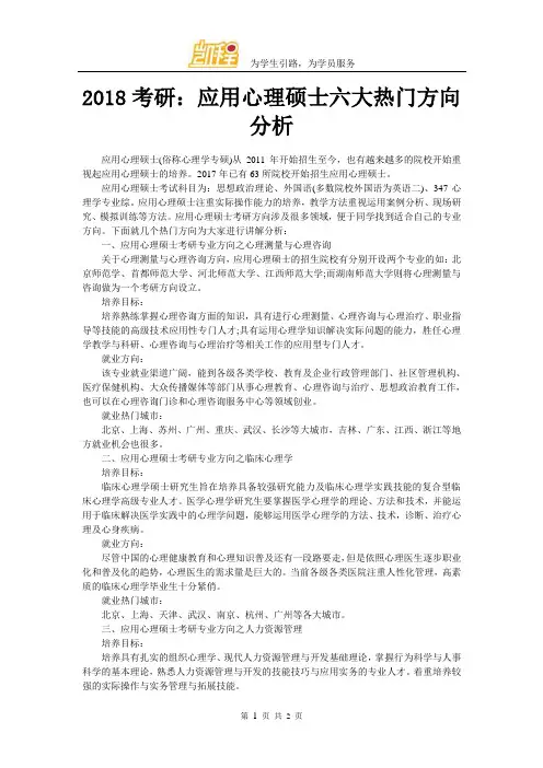2018考研：应用心理硕士六大热门方向分析