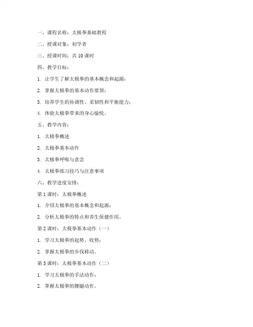 太极拳网课教案模板范文