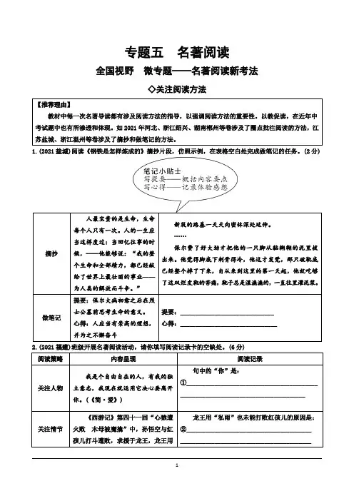 中考语文  专题五  名著阅读 全国视野 微专题——名著阅读新考法