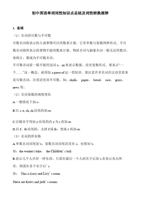 初中英语语法单词词性知识点总结归纳及词性转换规律