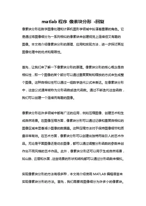 matlab程序 像素块分形 -回复