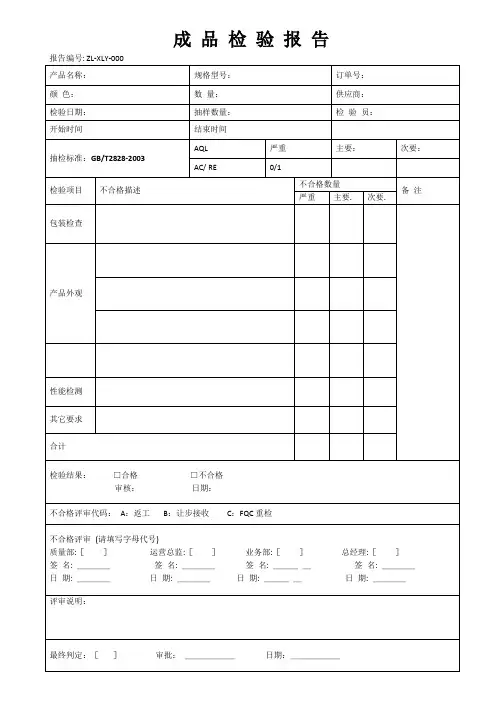 工厂验货报告  模板
