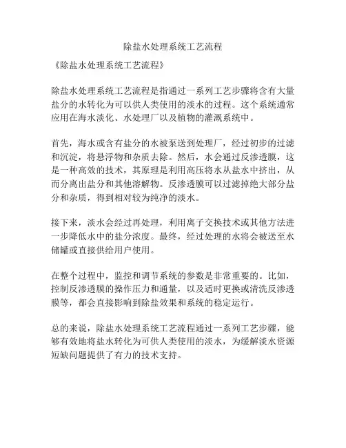 除盐水处理系统工艺流程
