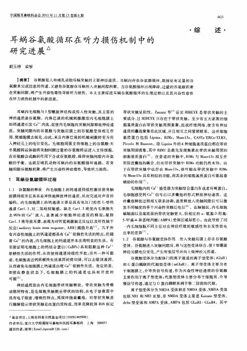 耳蜗谷氨酸循环在听力损伤机制中的研究进展