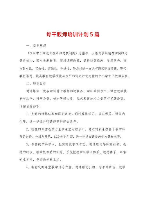 骨干教师培训计划5篇