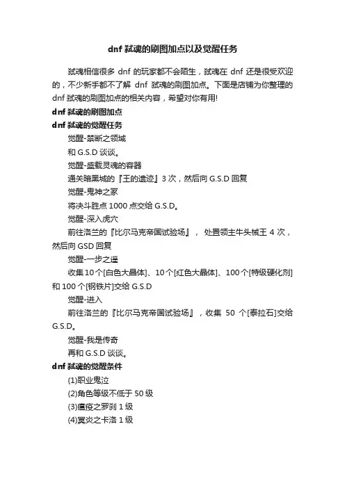 dnf弑魂的刷图加点以及觉醒任务