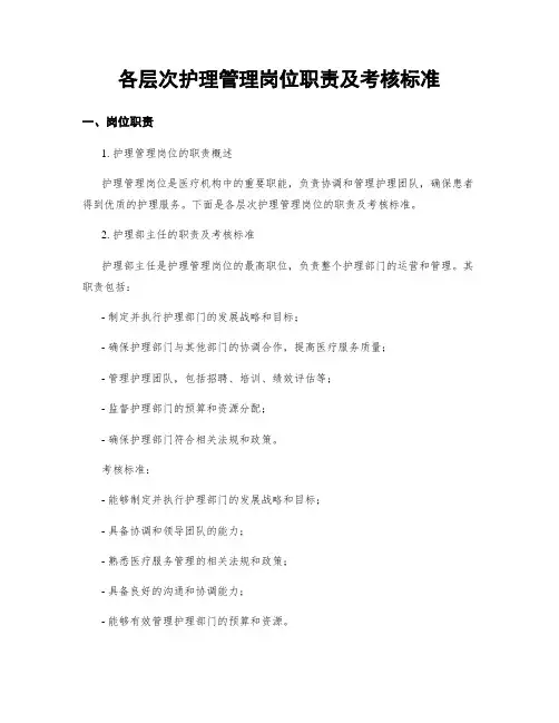 各层次护理管理岗位职责及考核标准