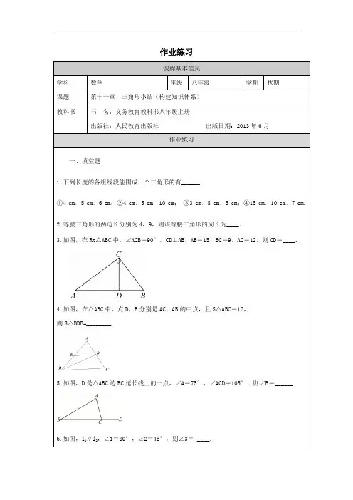 第十一章  三角形小结(构建知识体系)作业练习
