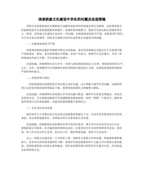 浅谈班级文化建设中存在的问题及改进措施