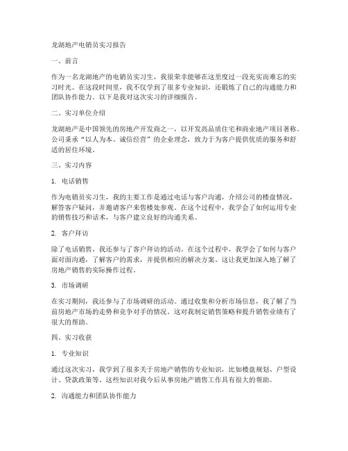龙湖地产电销员实习报告
