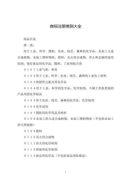商标注册类别大全(详细)