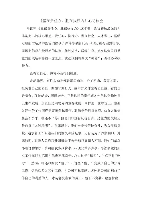 《赢在责任心,胜在执行力》心得体会
