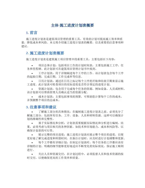 主体-施工进度计划表概要