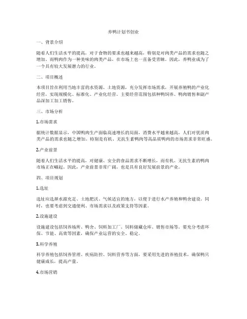 养鸭计划书创业