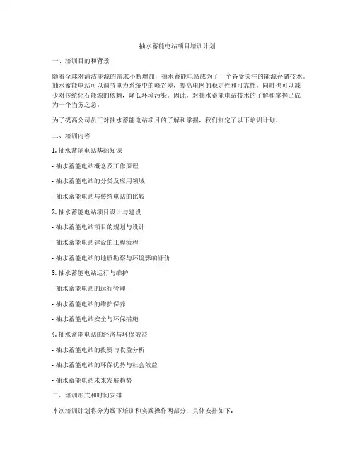 抽水蓄能电站项目培训计划