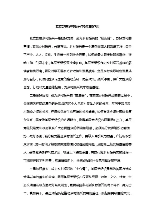 党支部在乡村振兴中起到的作用