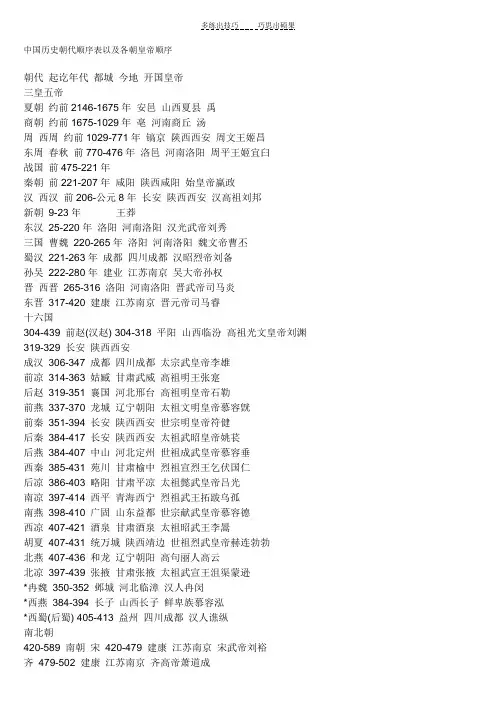 中国历史朝代顺序表以及各朝皇帝顺序