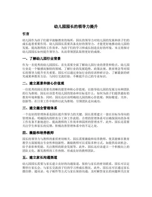 幼儿园园长的领导力提升