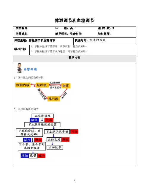 高中生物专题讲义《体温调节、血糖调节》