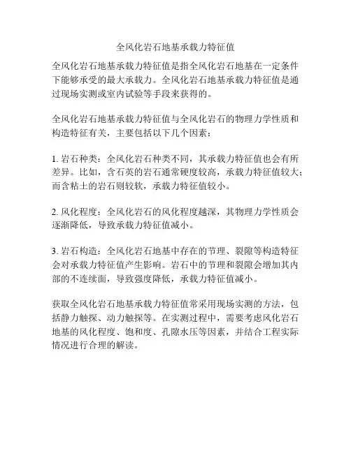全风化岩石地基承载力特征值