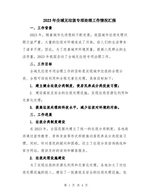 2023年全域无垃圾专项治理工作情况汇报