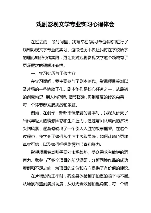 戏剧影视文学专业实习心得体会