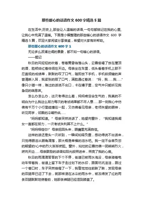 那些暖心的话语作文600字精选5篇