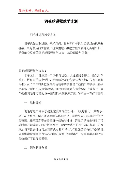 羽毛球课程教学计划