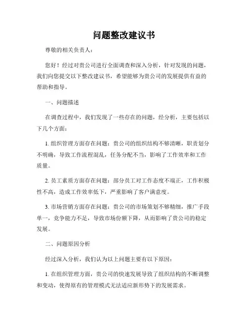 问题整改建议书