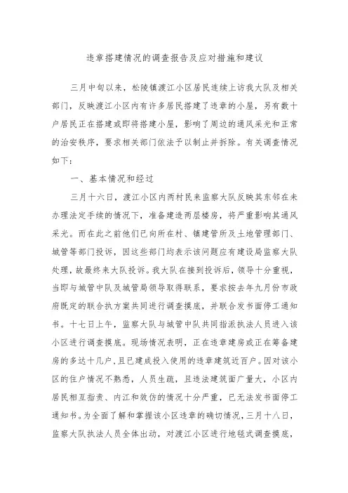 违章搭建情况的调查报告及应对措施和建议
