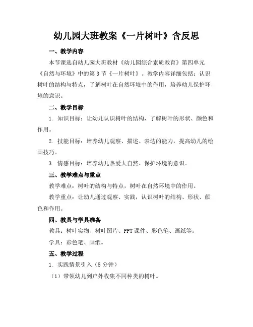 幼儿园大班教案《最后一片树叶》含反思