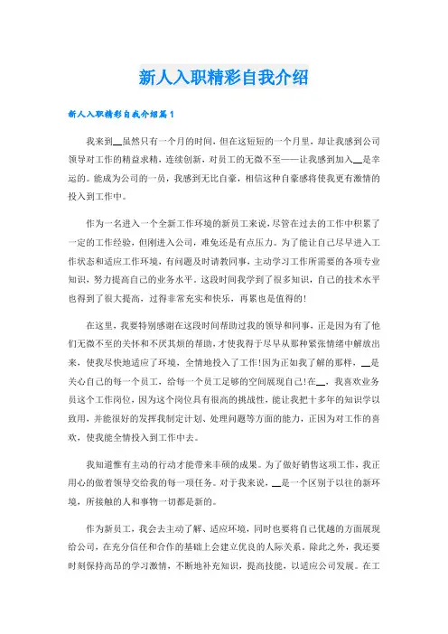 新人入职精彩自我介绍.doc
