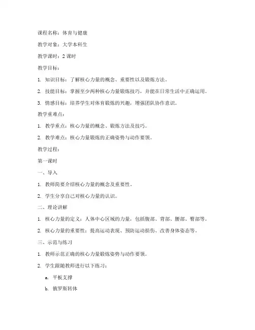 大学核心力量教案模板范文