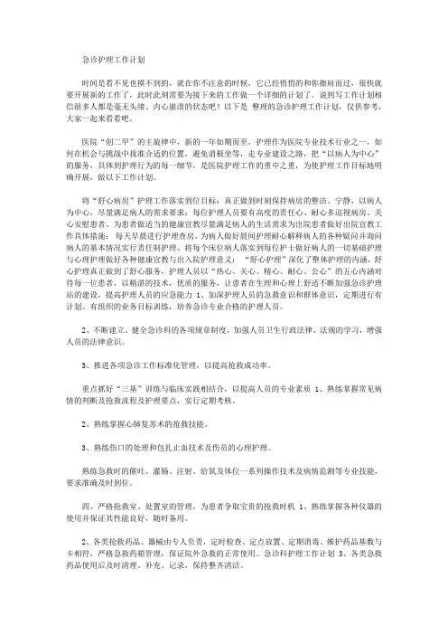 2020年急诊护理工作计划【精品】