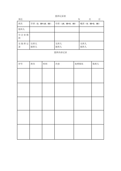 值班记录表、电话表