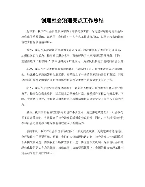 创建社会治理亮点工作总结