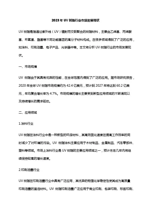 2023年UV树脂行业市场发展现状