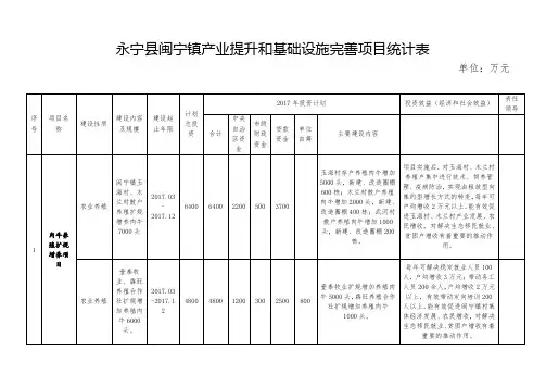 永宁县闽宁镇产业提升和基础设施完善项目统计表