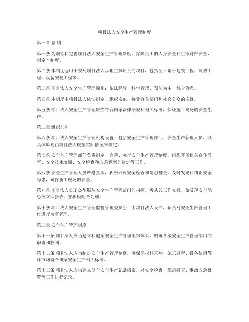项目法人安全生产管理制度