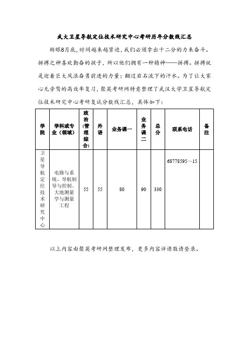 武大卫星导航定位技术研究中心考研历年分数线汇总