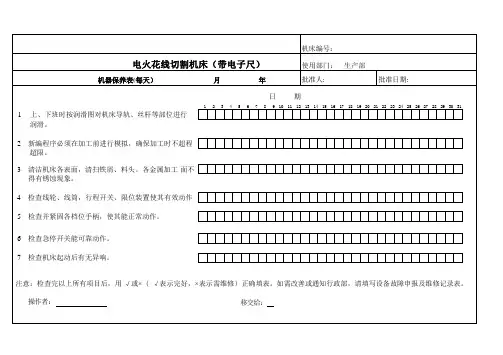 线切割设备维护保养点检表